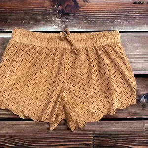 Mudd Junior's XS Brown Lined Pull-On Shorts with Floral Pattern & Scalloped Trim